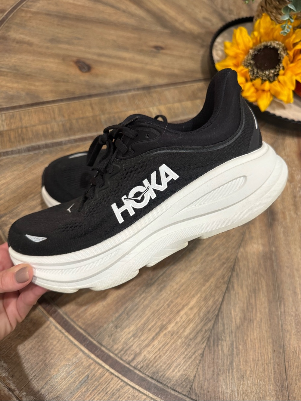 Hoka Women’s Bondi 9 Black and White Sneakers